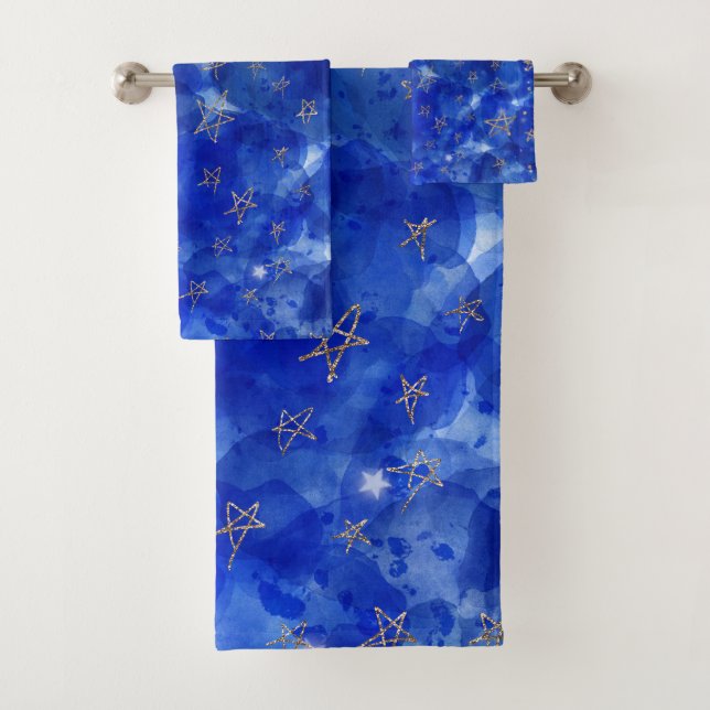 Eau bleu aquarelle capricieuse lune étoiles bronze (En situation)