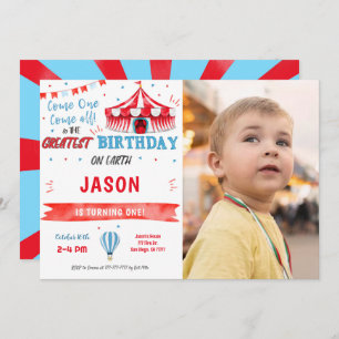 Eau Couleur Rouge & bleu Cirque Photo Invitation