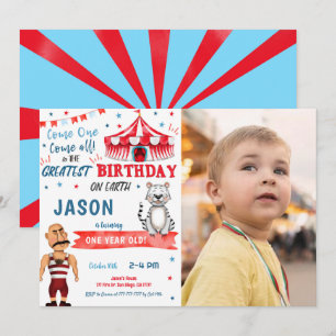 Eau Couleur Rouge & bleu Cirque Photo Invitation