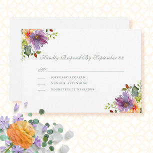 Eau de couleur pourpre Dusty Mariage floral RSVP