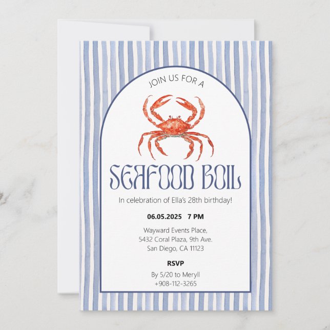 Eau de crabe de fruits de mer Aquarelle Invitation (Devant)