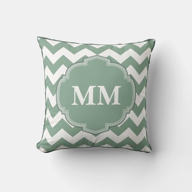 Eau de Nil Monogrammable Chevron Stripe Coussin (Recto)