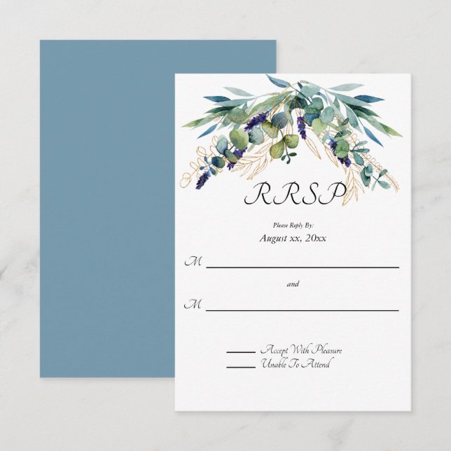 Eau d'été Eucalyptus Mariage floral RSVP (Devant / Derrière)