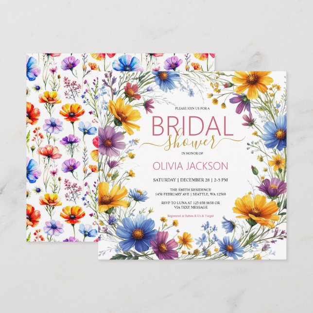 Eau d'été Fleurs sauvages BRIDAL Douche Invitation (Devant / Derrière)