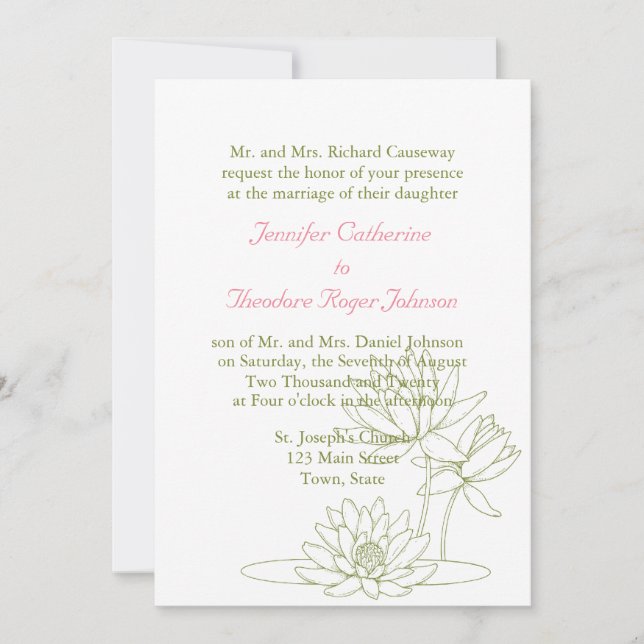 Eau Lily Mariage Invitations Floral Croquis (Devant)