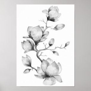 Eau noir et blanc fleurs murales poster d'art