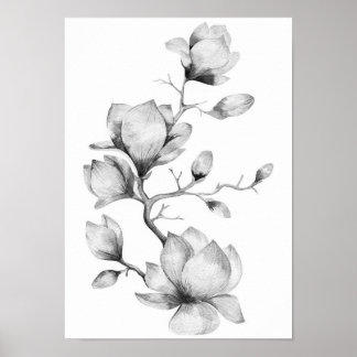 Eau noir et blanc fleurs murales poster d'art