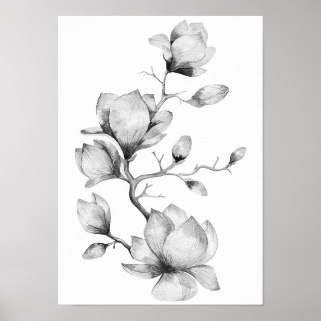Eau noir et blanc fleurs murales poster d'art (Devant)