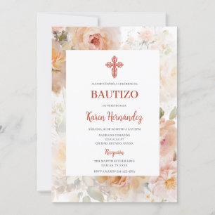 Eau rose coloré Baptême espagnol Invitation
