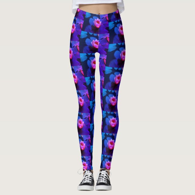 Eau rose stylisée Lys Plante Leggings (Devant)