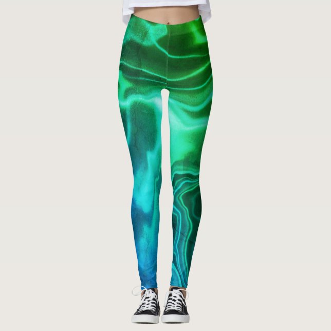 Eau verte et bleue Marbrée Leggings Spandex (Devant)