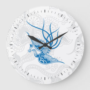 Éblouissant Bleu Oiseau et motif floral Horloge mu