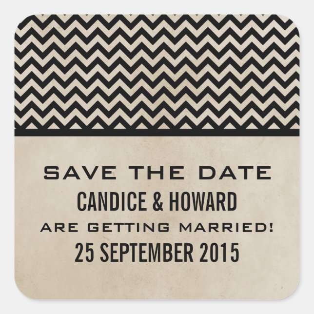 Ebony Chic Chevron Save the Date Stickers (Devant)
