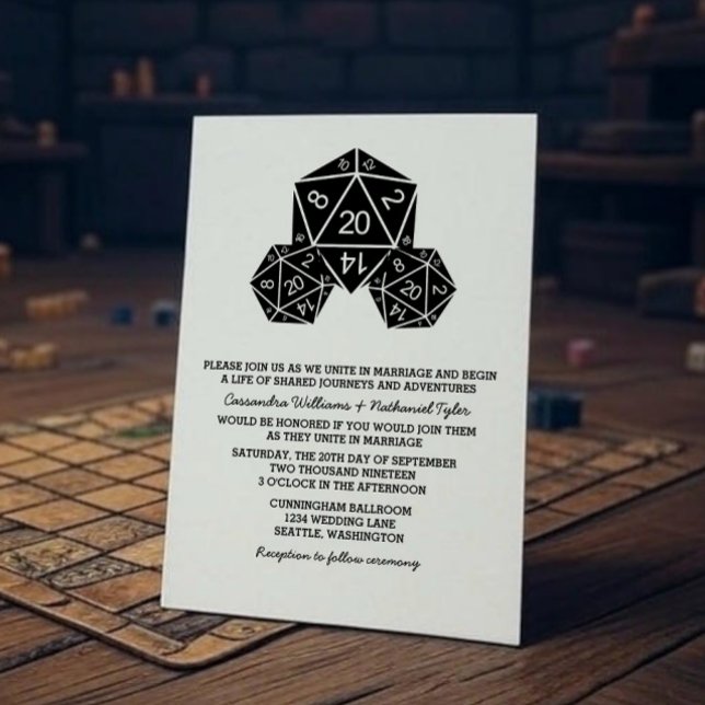 Ebony D20 Dice Wedding Invitation (Ebony D20 Dice Wedding Invite)