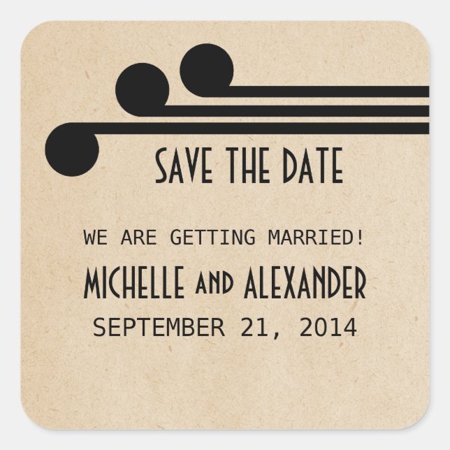 Ebony Deco Chic Save the Date Stickers (Devant)