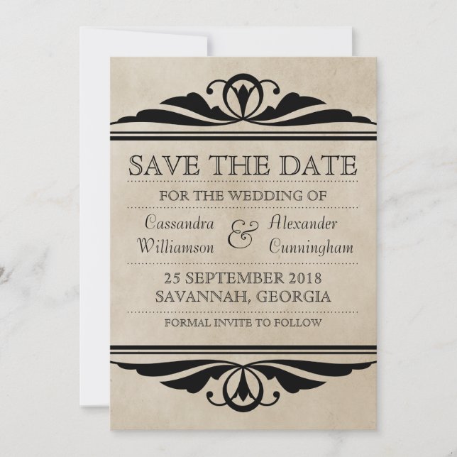 Ebony Elegant Deco Enregistrer la date Invitation (Devant)