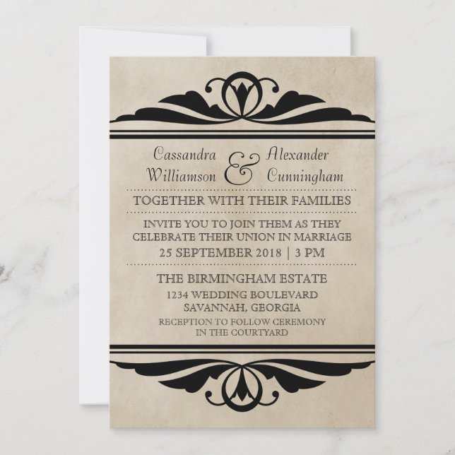 Ebony Elegant Deco Wedding Invitation (Devant)