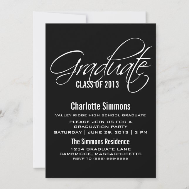 Ebony Elegant Script Graduation Invitation (Devant)