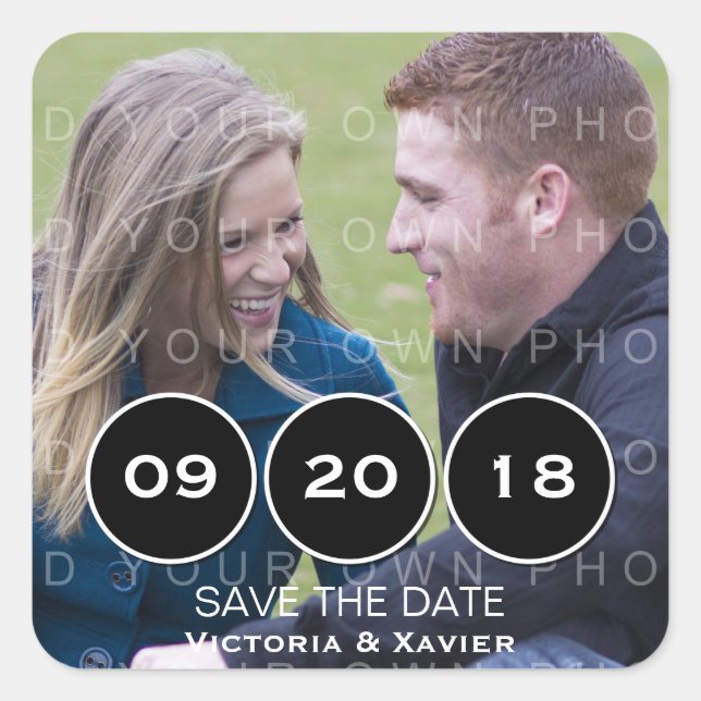 Ebony Modern Circles Photo Save the Date Stickers (Devant)