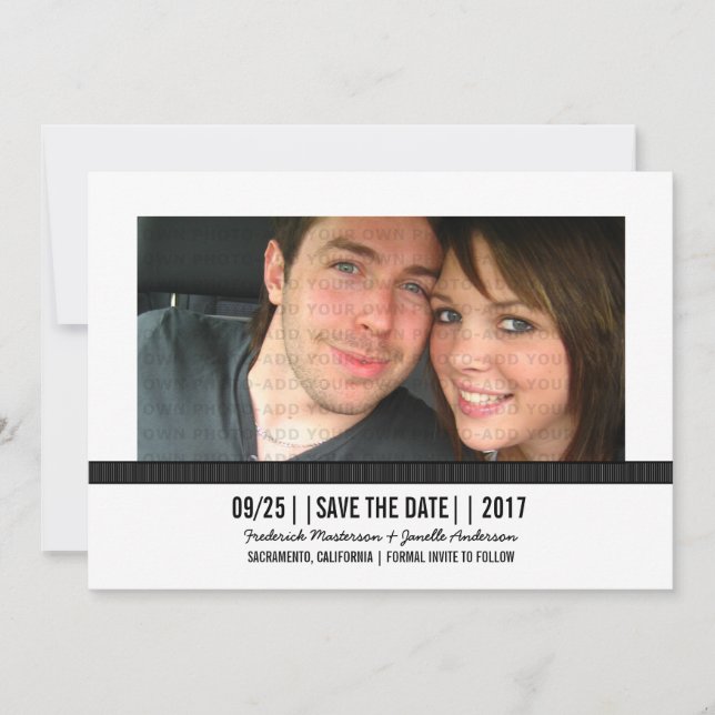 Ebony Photo moderne Enregistrer la date Invitation (Devant)