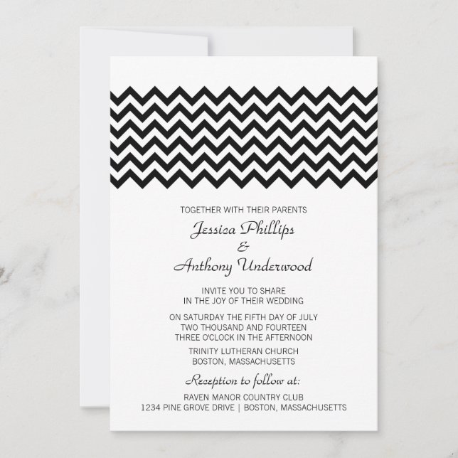 Ebony Simple Chevron Wedding Invitation (Devant)