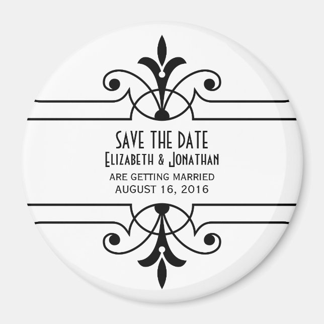 Ebony v2 Fancy Ornamental Save the Date Magnet (Devant)