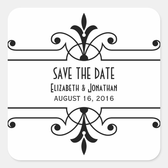 Ebony v2 Fancy Ornamental Save the Date Stickers (Devant)