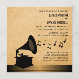 Ebony Vintage Gramophone Wedding Invitation v2
