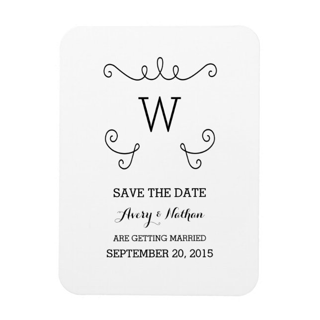 Ebony Whimsical Flourish Save the Date Magnet (Vertical)