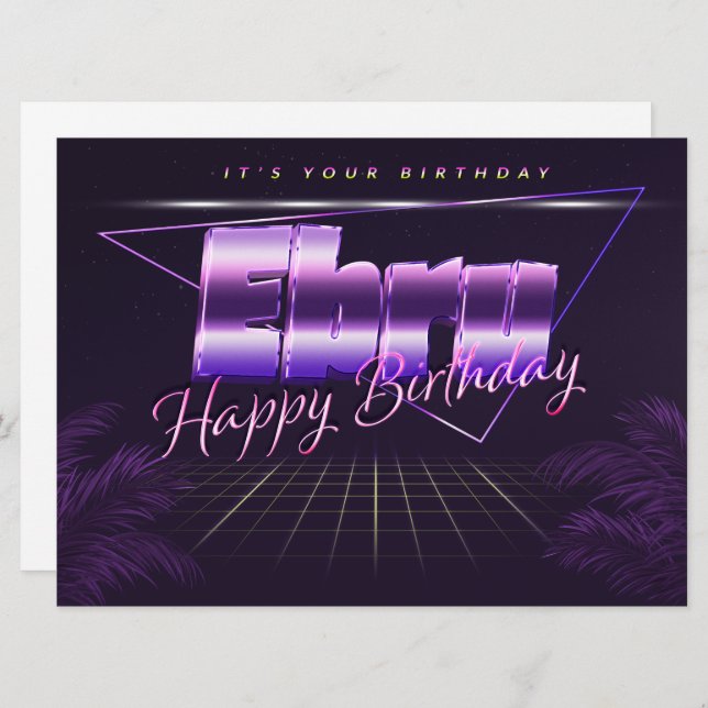 Ebru Nom Prénom lila retro Carte Anniversaire (Devant / Derrière)