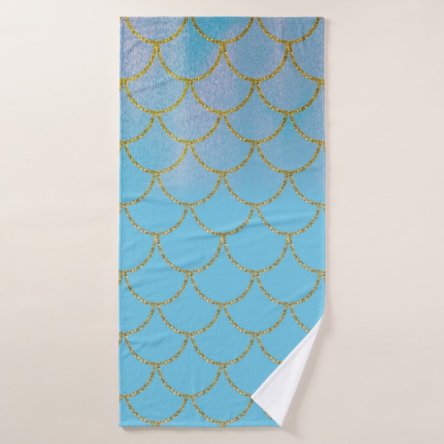 Écailles de sirène scintillantes iridescentes bleu (Serviette de bain)