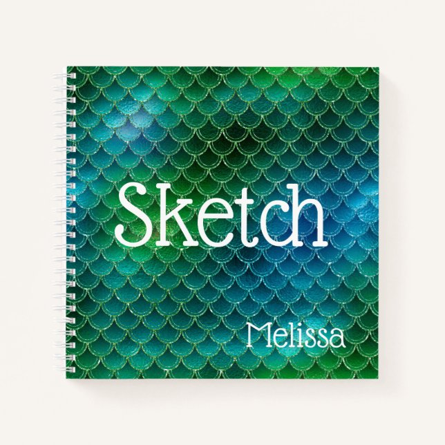Écales de sirène bleu-vert pailletées Cahier de cr (Devant)