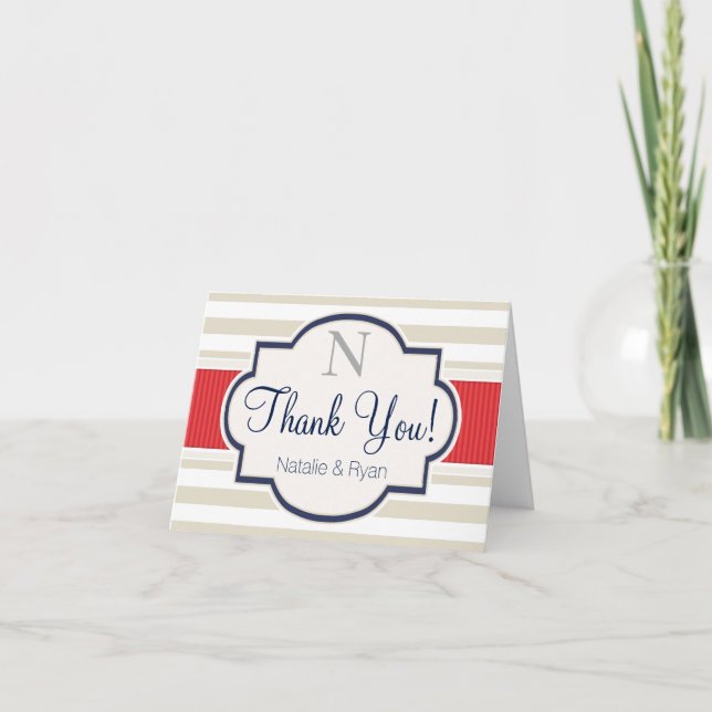 Écarlate, Navy, Rayures Coquille d'Œuf Merci (Devant)