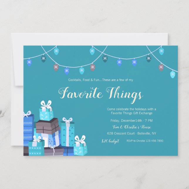 Échange de Cadeaux Objets Préférés Invitation Bleu (Devant)