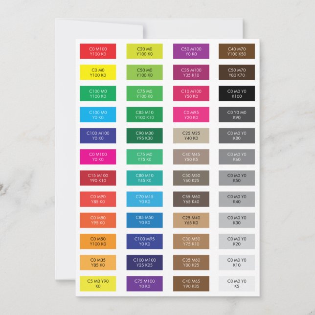 Échantillons de couleurs en code CMYK et hexadécim (Devant)