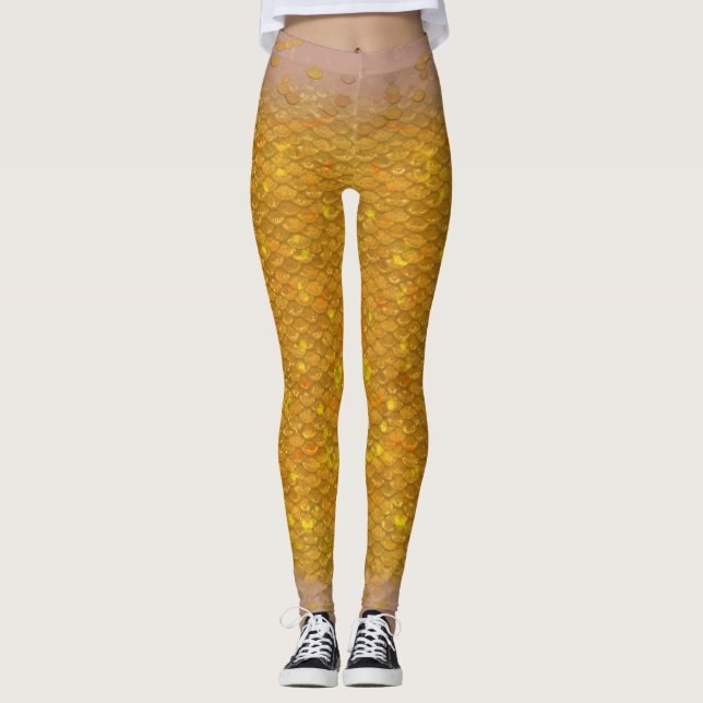 Échelle de sirène taille mixte Leggings Gold Fish  (Devant)