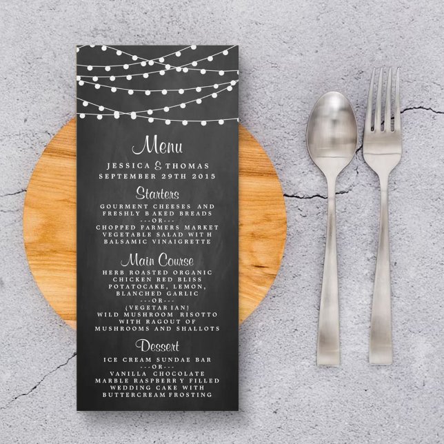 Éclairages De Chaîne Sur Le Menu Mariage Du Tablea (Créateur téléchargé)