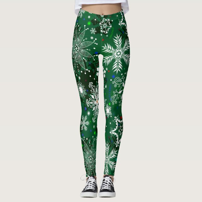 Éclat de neige de Noël vert motif leggings (Devant)