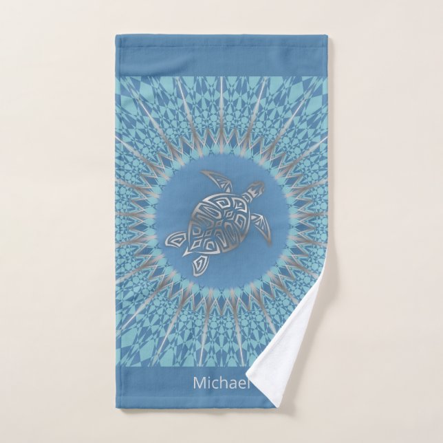 "Éclat de Tortue d'Argent" | Mandala Tropical (Serviette à main)