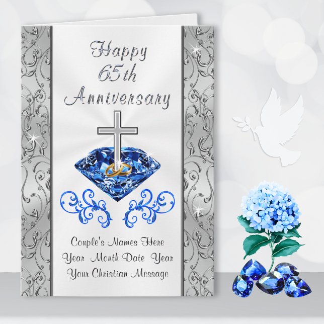 Éclatement croisé de la carte d'anniversaire de (65th wedding anniversary cards. 65 years of marriage cards. Sapphire anniversary card.)