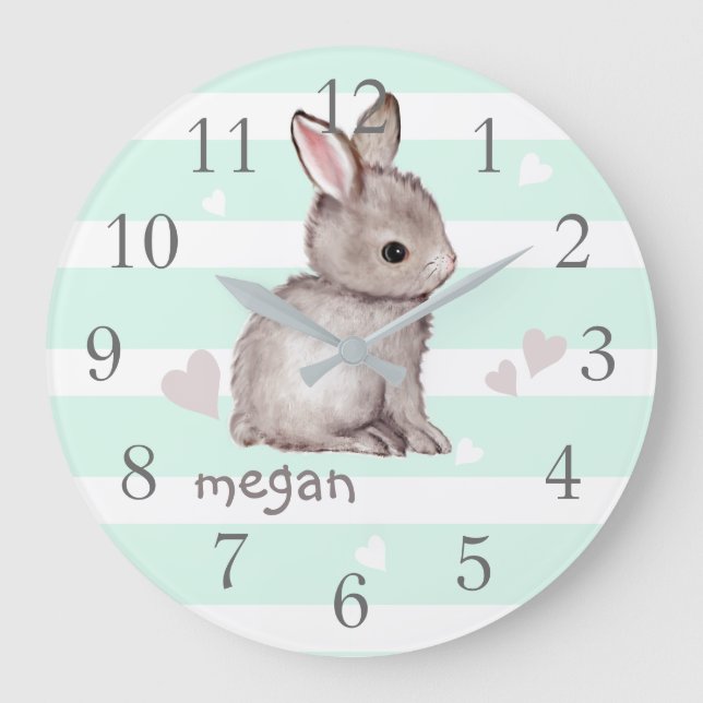 Éclats de mint Gris Bunny Horloge murale de la pép (Recto)