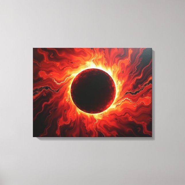 Éclipse cramoisie - Toile de 24"x18" rouge feu et  (Recto)