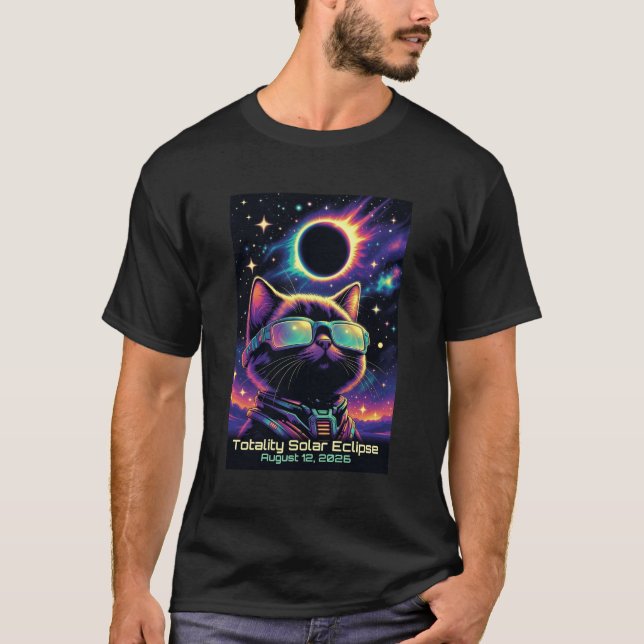 Éclipse Solaire Totale 12 Août 2026 T-Shirt Chat E (Devant)