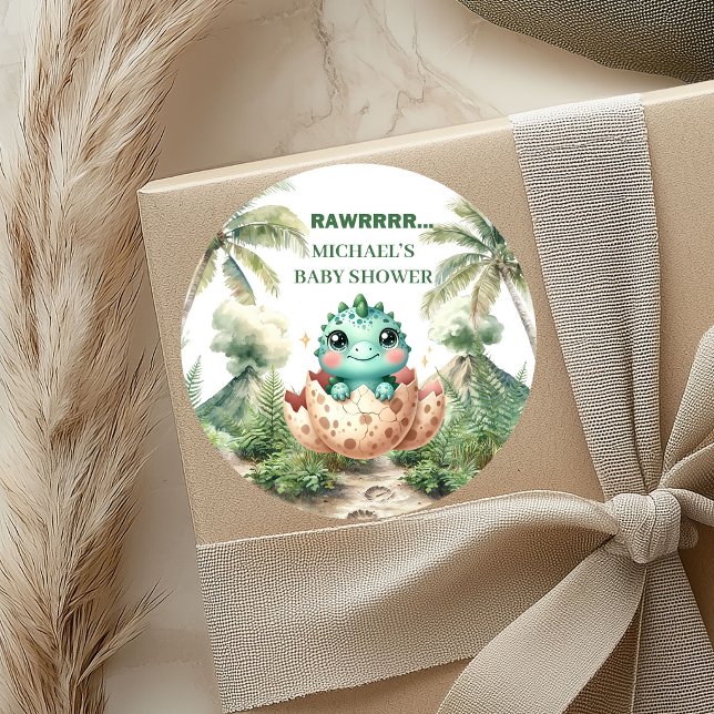 Éclosion imminente Autocollants pour Baby Shower d (Hatching Soon Cute Dino Baby Shower Stickers)