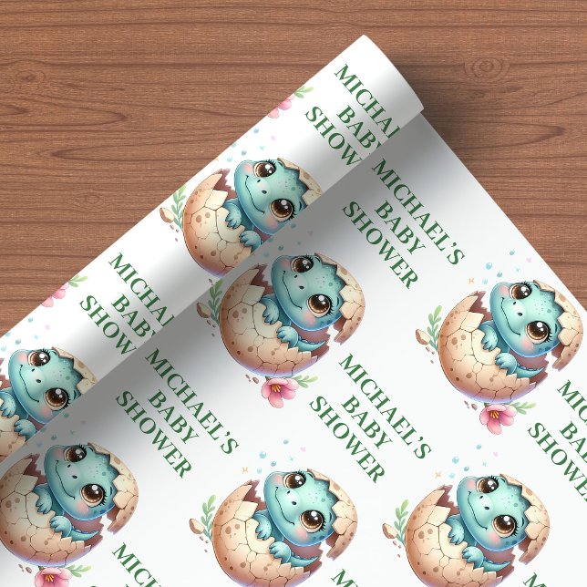 Éclosion imminente Papier cadeau pour Baby Shower  (Hatching Soon Dinosaur Baby Shower Wrapping Paper)