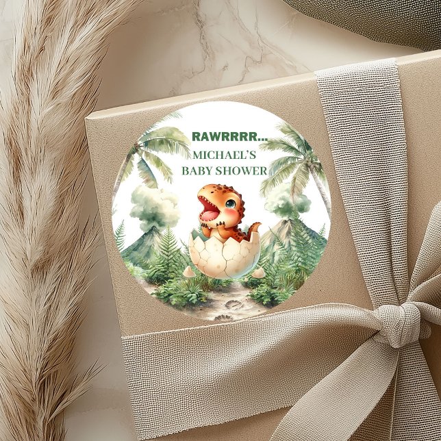 Éclosion Prochaine Bébé Dino Autocollants Thème de (Hatching Soon Baby Dino Stickers Shower Theme)