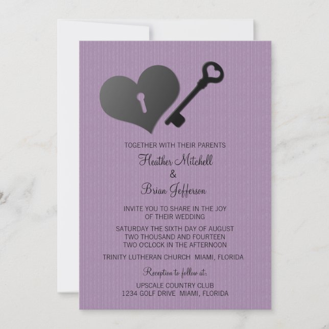 Écluse cardiaque Lilac et mariage clé Invitation (Devant)