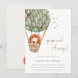 Eco Green Hot Air Balloon Lion Enfant Invitation d