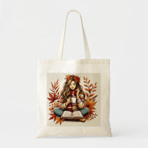 Eco sac avec fille mignonne le jour d'automne