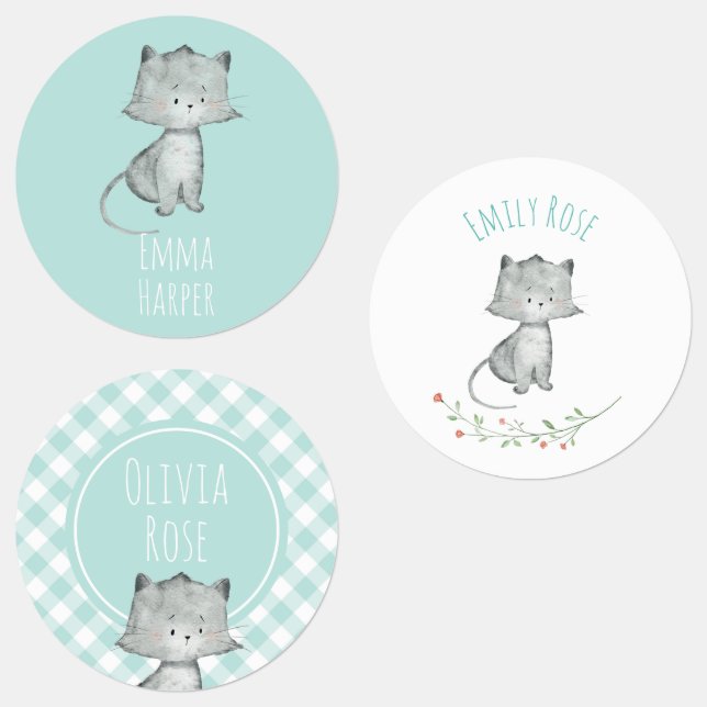 École de chats d'aquarelle Étiquettes de garderie  (Groupe)